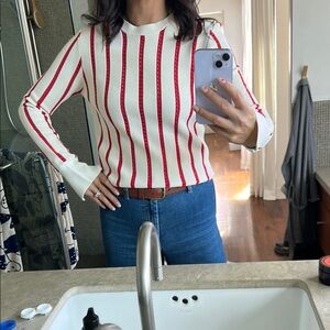 Equipment Striped Red and White Women's Sweater